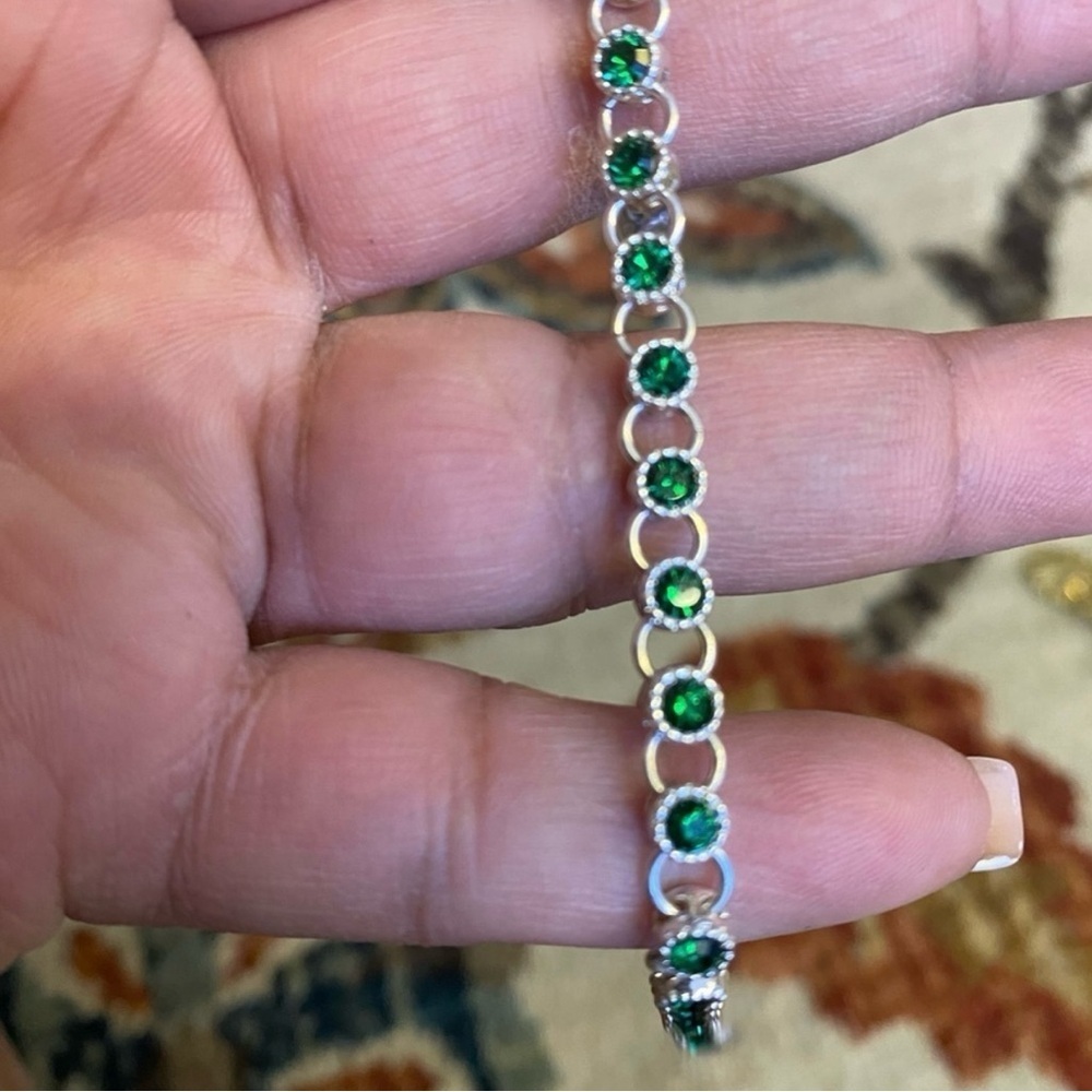 Silver Green Crystal Link Bracelet - Women Jewelry